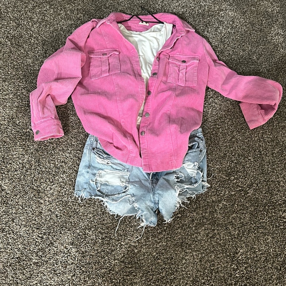 Pink Corduroy Shirt . super cute for casual wear.